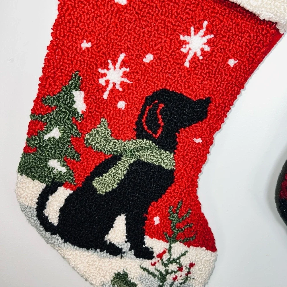 Dog Christmas Stockings - Hooked Wool Look - Black Lab Design -Set of 2